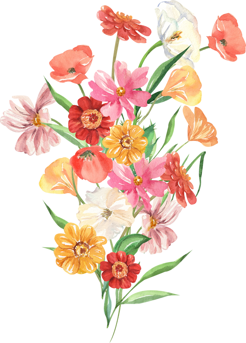 Wild flowers bouquet watercolor illustration